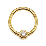 14K Gold Clicker Hoop Ring Piercing 16G Body Jewellery Septum, Daith, Helix with Gem Crystal - Diameter size 8mm - Sold Individually