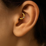 14K Gold 16G Olive Leaves Septum Clicker Ring, Daith Hoops, Helix Body Jewellery Segment Hinged Ring with Gem Crystal - Diameter size 8mm