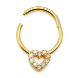 14K Gold Heart Charm Clicker hoop ring for Septum, Daith, Cartilage 16G Body Jewellery Segment Hinged Ring with Gemstone - Diameter size 8mm