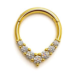 14K Gold Clicker hoop ring V-shape Segment Hinged Ring for Septum, Daith, Cartilage 16G Body Jewellery with Gemstones - Diameter size 8mm