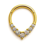 14K Gold Clicker hoop ring V-shape Segment Hinged Ring for Septum, Daith, Cartilage 16G Body Jewellery with Gemstones - Diameter size 8mm