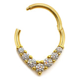 14K Gold Clicker hoop ring V-shape Segment Hinged Ring for Septum, Daith, Cartilage 16G Body Jewellery with Gemstones - Diameter size 8mm