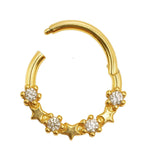 14K Gold Clicker Ring Nose Septum, Daith Hoop Star Design Body Jewellery with Gemstones - Inner Diameter size 8mm