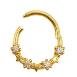 14K Gold Clicker Ring Nose Septum, Daith Hoop Star Design Body Jewellery with Gemstones - Inner Diameter size 8mm