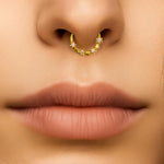 14K Gold Clicker Ring Nose Septum, Daith Hoop Star Design Body Jewellery with Gemstones - Inner Diameter size 8mm
