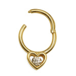 14K Gold Heart Daith Clicker Ring, Septum Nose Hoops, Tragus, Helix 16G Body Jewellery with Gemstones - Inner Diameter size 8mm