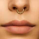 14K Gold Septum Clicker Unique Style Hoops for Nose, Daith cartilage 16G Segment Hinged Ring with Gemstones - Inner Diameter size 8mm
