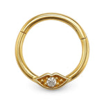 14K Gold Clicker Ring Lip design Hoops for Nose Septum, Daith cartilage 16G Segment Hinged with Gemstones - Inner Diameter size 8mm