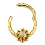 14K Gold Sun Clicker Ring Hoops for Nose Septum, Daith cartilage 16G Segment Hinged with Gemstones - Inner Diameter size 8mm