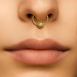 14K Gold Sun Clicker Ring Hoops for Nose Septum, Daith cartilage 16G Segment Hinged with Gemstones - Inner Diameter size 8mm