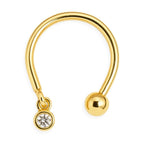 14K Gold Horseshoe Barbell, 16G Circular Barbell with Dangle Charm Gemstone Piercing for Septum - Inner Diameter size 8mm - 1pc each order