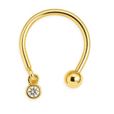 14K Gold Horseshoe Barbell, 16G Circular Barbell with Dangle Charm Gemstone Piercing for Septum - Inner Diameter size 8mm - 1pc each order