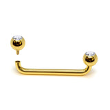 14K Gold Ball Staple Surface Barbell Dermal Piercing with Gemstones Internally Threaded 16G 14G Body Jewellery