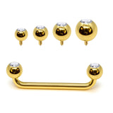 14K Gold Ball Staple Surface Barbell Dermal Piercing with Gemstones Internally Threaded 16G 14G Body Jewellery