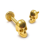 14K Gold Skull Head Labret Stud Lip Piercing Philtrum, Tragus, Helix, Cartilage 16G Body Jewellery Internally Threaded