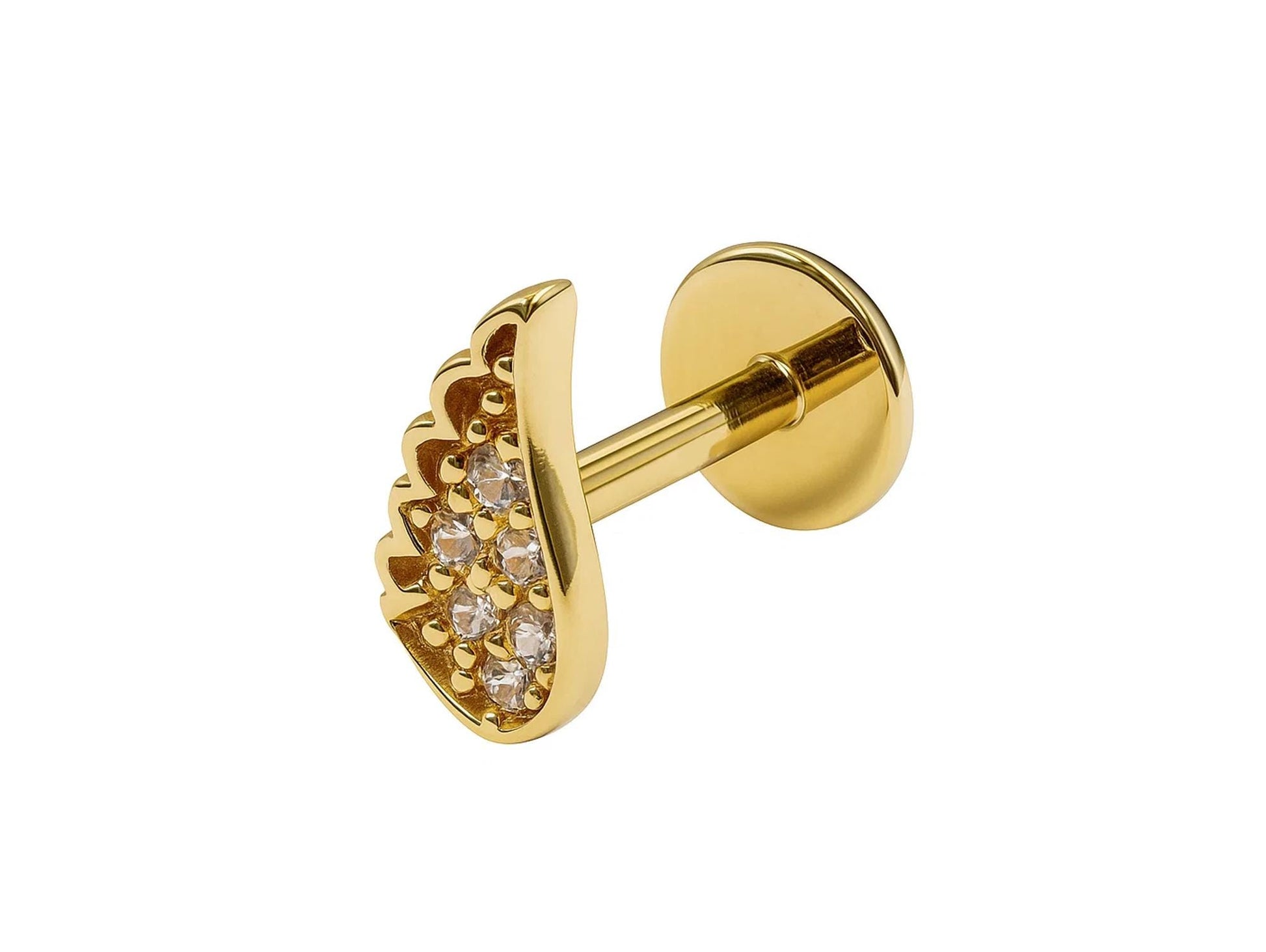 14K Gold Angel Wing Labret Stud Lip Piercing, Tragus, Helix, Cartilage 16G Body Jewellery Internally Threaded