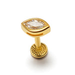 14K Gold Eye Shape Labret Stud Lip Piercing Philtrum, Tragus, Helix, Cartilage 16G Body Jewellery Internally Threaded