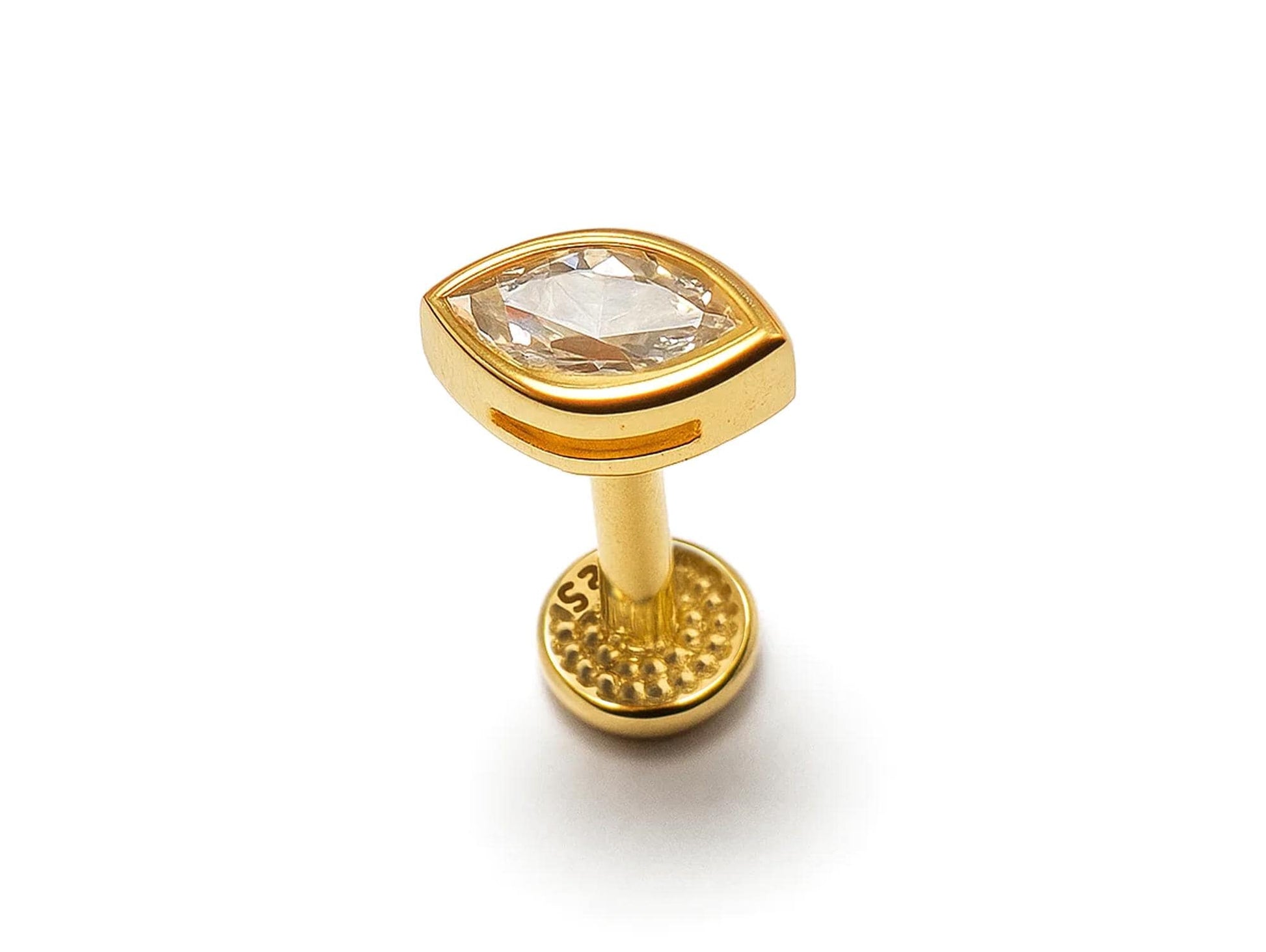 14K Gold Eye Shape Labret Stud Lip Piercing Philtrum, Tragus, Helix, Cartilage 16G Body Jewellery Internally Threaded