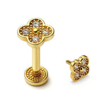 14K Gold Flower 16G Labret Stud Lip Piercing with Gemstones Philtrum, Tragus, Helix, Cartilage Body Jewellery Internally Threaded