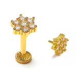 16G Labret Stud Lip Piercing 14K Gold Flower with Gemstones - Philtrum, Tragus, Helix, Cartilage Body Jewellery Internally Threaded