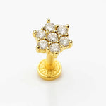 16G Labret Stud Lip Piercing 14K Gold Flower with Gemstones - Philtrum, Tragus, Helix, Cartilage Body Jewellery Internally Threaded