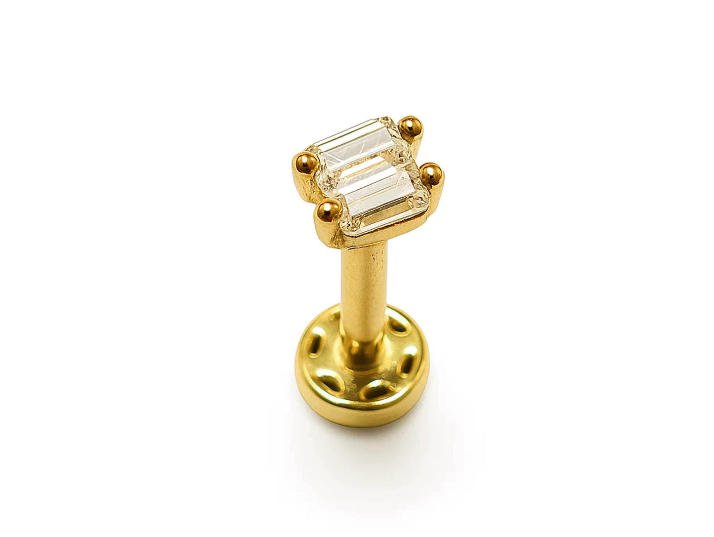 14K Gold Labret Bar Stud Lip Piercing, Philtrum Tragus, Helix, Cartilage with Gemstones 16G Body Jewellery Internally Threaded