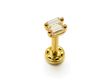 14K Gold Labret Bar Stud Lip Piercing, Philtrum Tragus, Helix, Cartilage with Gemstones 16G Body Jewellery Internally Threaded