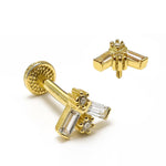 14K Gold Lip Stud Minimalist Piercing, Philtrum Tragus, Helix, Cartilage with Gemstones 16G Body Jewellery Internally Threaded