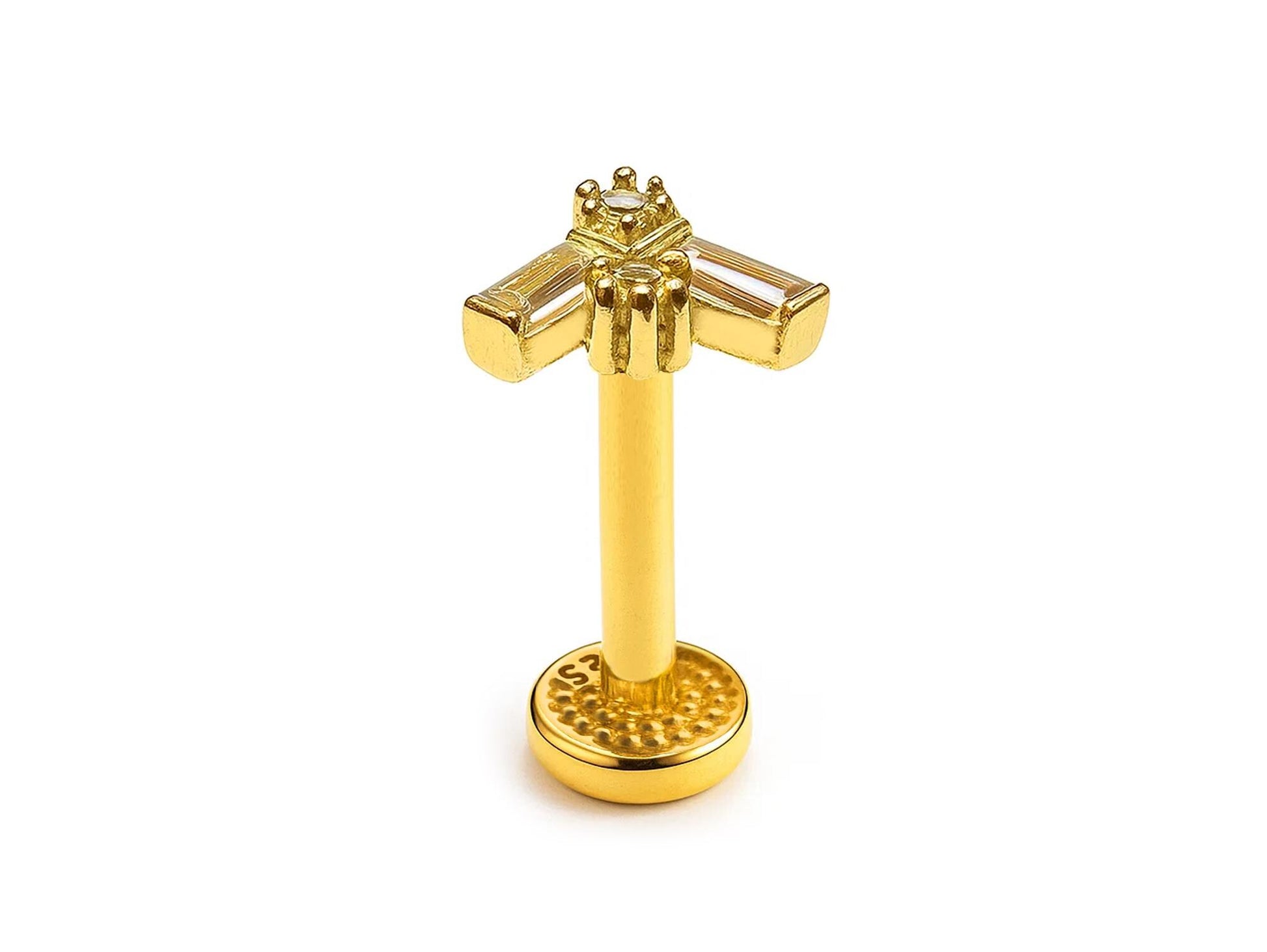 14K Gold Lip Stud Minimalist Piercing, Philtrum Tragus, Helix, Cartilage with Gemstones 16G Body Jewellery Internally Threaded