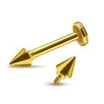 14K Gold Unique Spike/Cone Labret Stud Lip Piercing, Tragus, Helix, Cartilage 16G Body Jewellery Internally Threaded