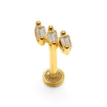 14K Gold Labret Stud Lip Piercing, Tragus, Helix, Cartilage with Gemstones 16G Body Jewellery Internally Threaded