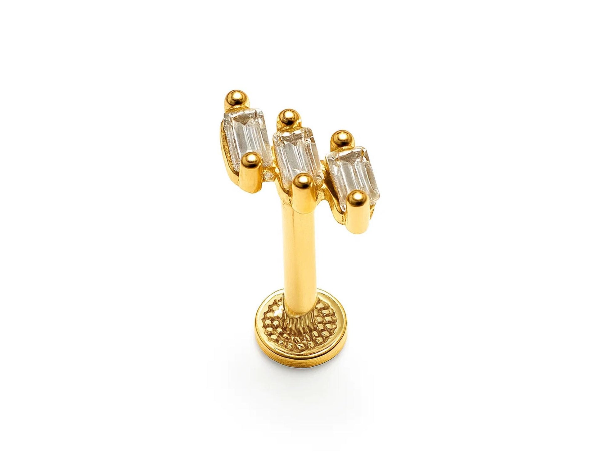 14K Gold Labret Stud Lip Piercing, Tragus, Helix, Cartilage with Gemstones 16G Body Jewellery Internally Threaded