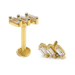 14K Gold Labret Stud Lip Piercing, Tragus, Helix, Cartilage with Gemstones 16G Body Jewellery Internally Threaded