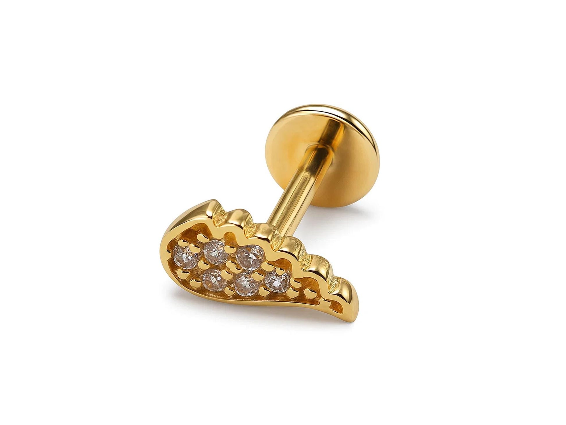 14K Gold Angel Wing Labret Stud Lip Piercing, Tragus, Helix, Cartilage 16G Body Jewellery Internally Threaded