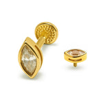 14K Gold Eye Shape Labret Stud Lip Piercing Philtrum, Tragus, Helix, Cartilage 16G Body Jewellery Internally Threaded