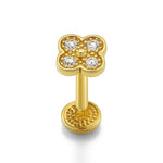 14K Gold Flower 16G Labret Stud Lip Piercing with Gemstones Philtrum, Tragus, Helix, Cartilage Body Jewellery Internally Threaded