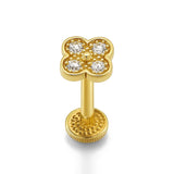 14K Gold Flower 16G Labret Stud Lip Piercing with Gemstones Philtrum, Tragus, Helix, Cartilage Body Jewellery Internally Threaded