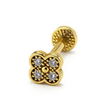 14K Gold Flower 16G Labret Stud Lip Piercing with Gemstones Philtrum, Tragus, Helix, Cartilage Body Jewellery Internally Threaded