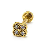 14K Gold Flower 16G Labret Stud Lip Piercing with Gemstones Philtrum, Tragus, Helix, Cartilage Body Jewellery Internally Threaded