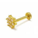 16G Labret Stud Lip Piercing 14K Gold Flower with Gemstones - Philtrum, Tragus, Helix, Cartilage Body Jewellery Internally Threaded