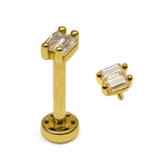 14K Gold Labret Bar Stud Lip Piercing, Philtrum Tragus, Helix, Cartilage with Gemstones 16G Body Jewellery Internally Threaded