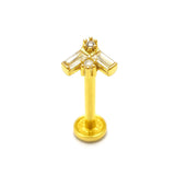 14K Gold Lip Stud Minimalist Piercing, Philtrum Tragus, Helix, Cartilage with Gemstones 16G Body Jewellery Internally Threaded