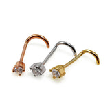 14K Gold Twist Nose Stud: 20G Crystal Nose Ring