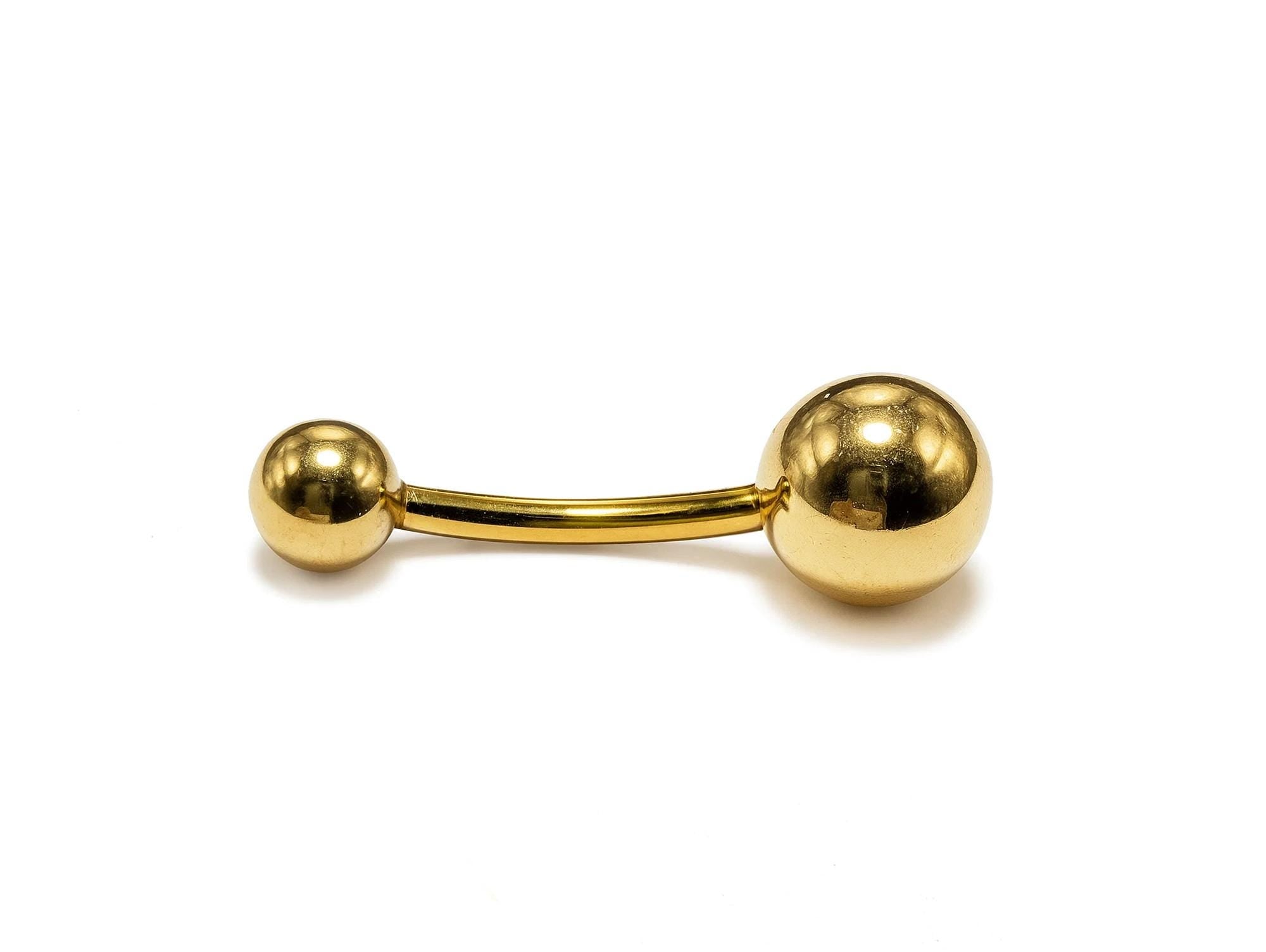 14K Gold Curved Barbell Belly Bar: 14G Navel Piercing with Bottom Hollow Ball