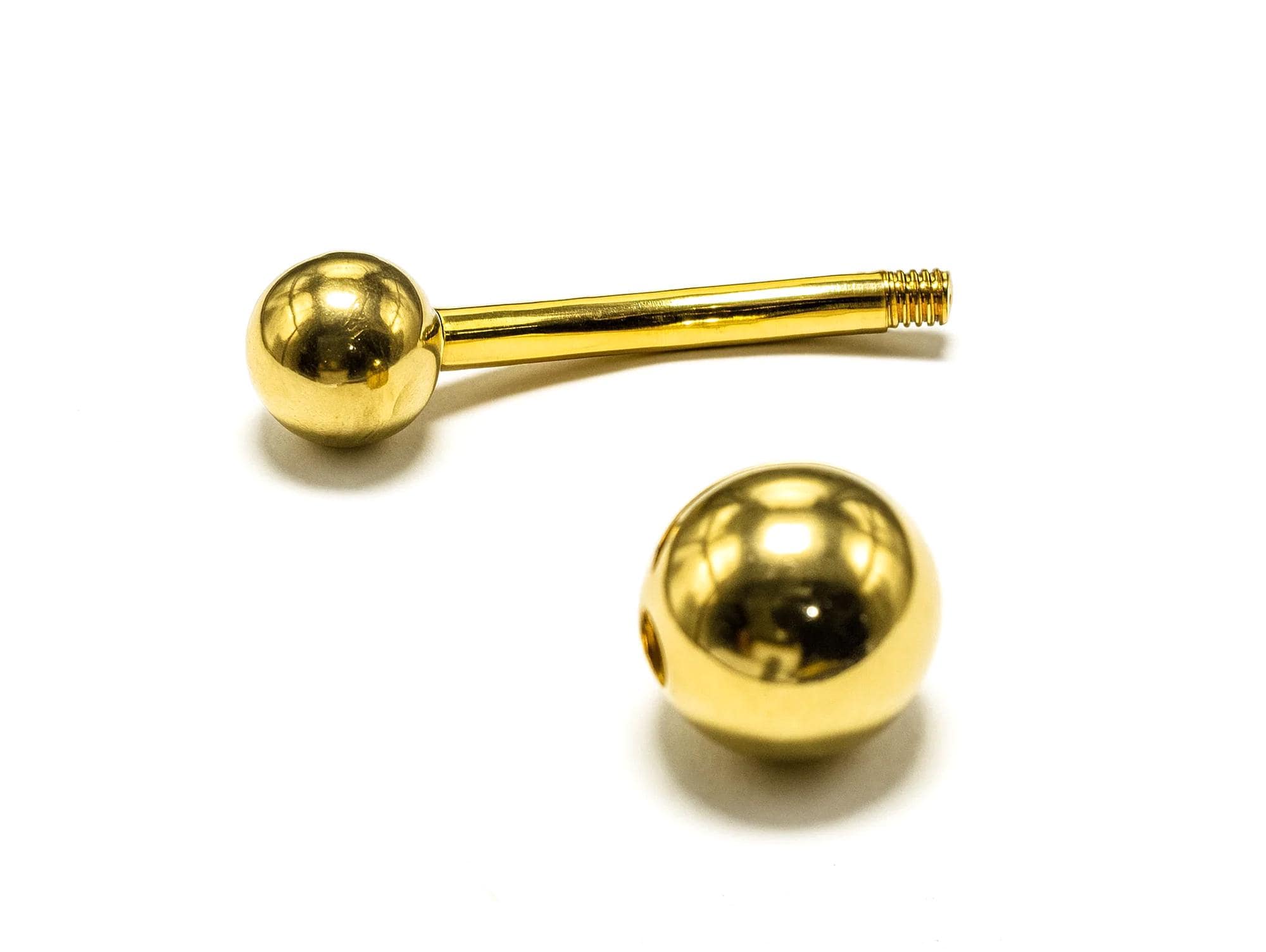 14K Gold Curved Barbell Belly Bar: 14G Navel Piercing with Bottom Hollow Ball