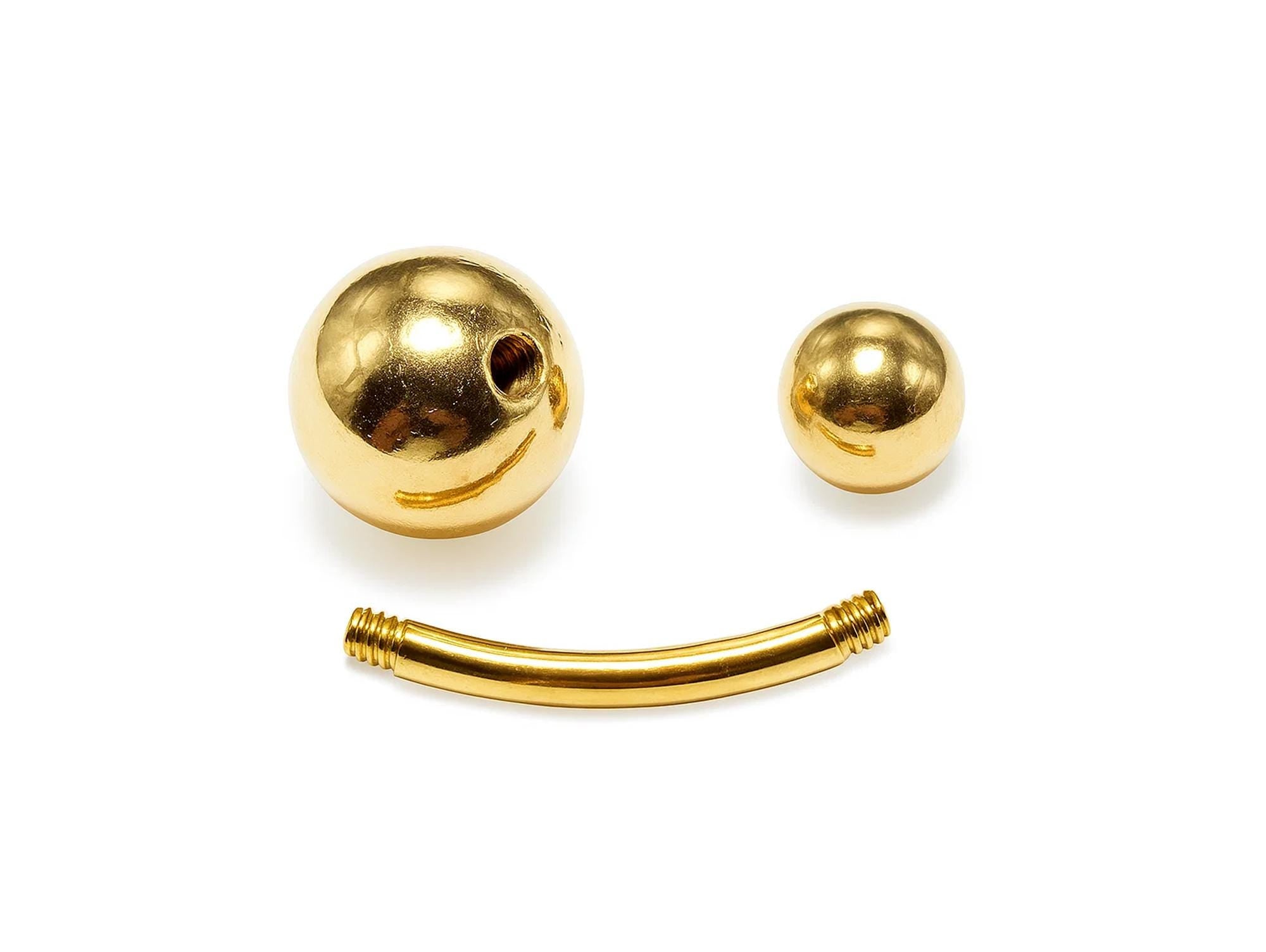 14K Gold Curved Barbell Belly Bar: 14G Navel Piercing with Bottom Hollow Ball