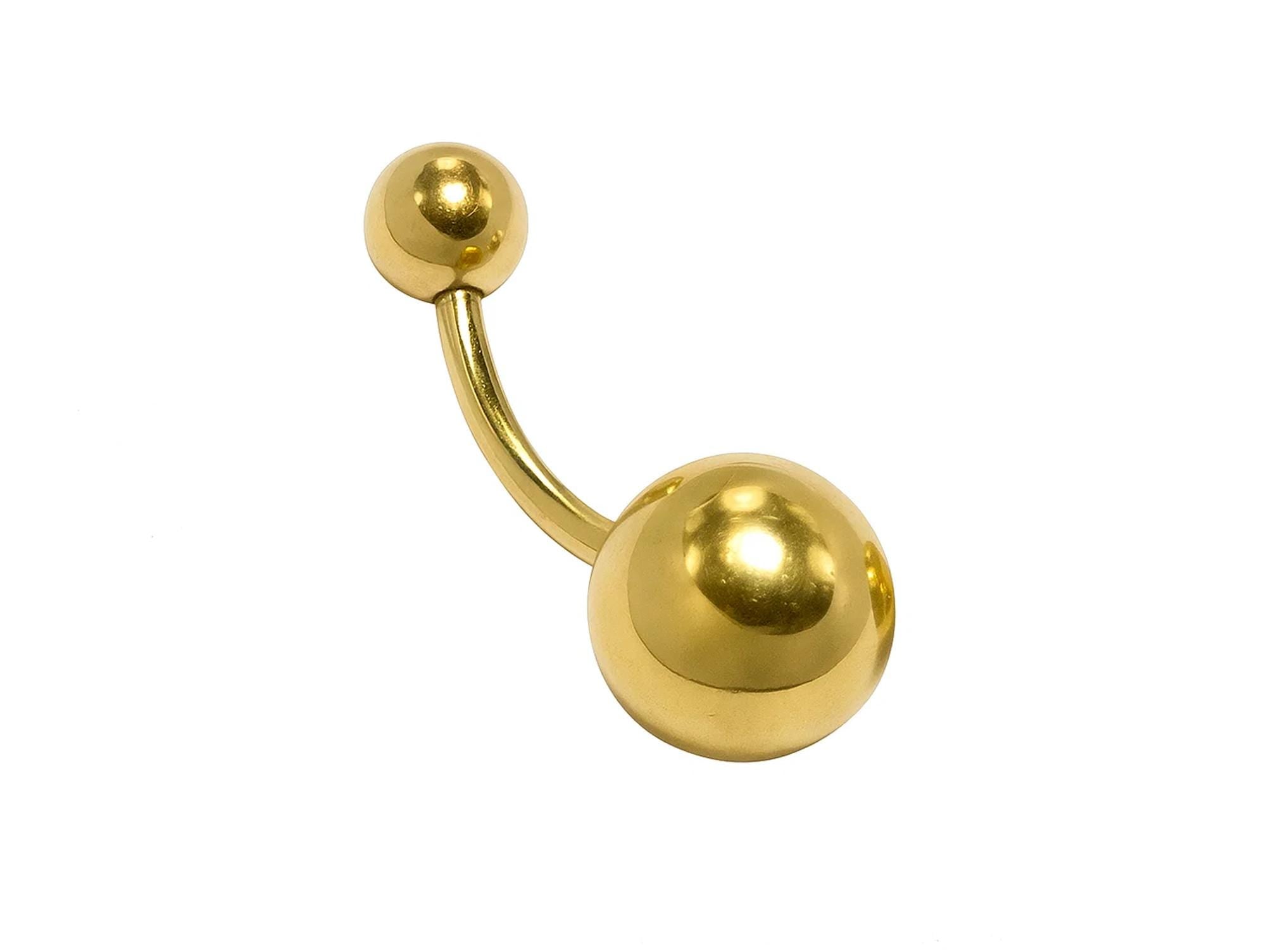 14K Gold Curved Barbell Belly Bar: 14G Navel Piercing with Bottom Hollow Ball