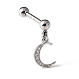 Initial Charm barbell earrings, 16G Piercing with 3mm balls and dangle Silver Letter Charm