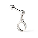 Initial Charm barbell earrings, 16G Piercing with 3mm balls and dangle Silver Letter Charm