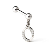 Initial Charm barbell earrings, 16G Piercing with 3mm balls and dangle Silver Letter Charm